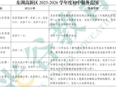 2024武汉东湖高新区初中对口小学划分表