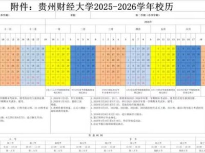2025-2026学年贵州财经大学校历（开学时间+寒暑假时间）