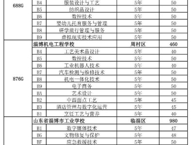 淄博2025年联办五年制高职招生来源计划