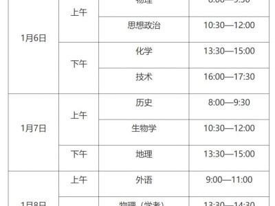浙江省2026年1月选考和学考考试时间