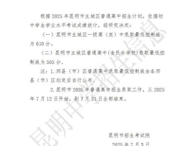 昆明中考分数线2025