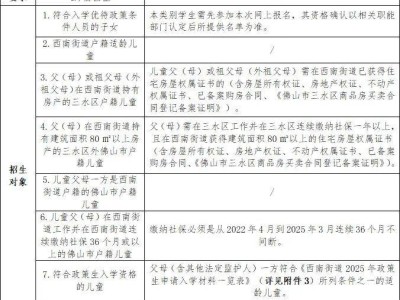 2025三水区公办小学报名条件汇总