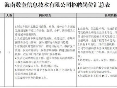 2025海南数金信息技术有限公司招聘(时间+入口+岗位)