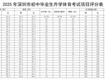 深圳体育中考项目及评分标准