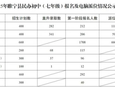 2025年睢宁县民办初中（七年级）报名及电脑派位情况公示表