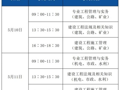 2025年度二级建造师执业资格考试时间安排