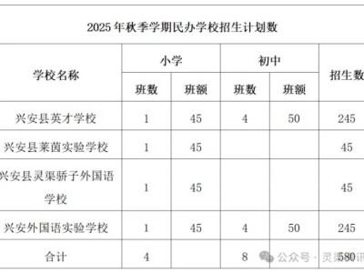 2025年兴安县幼升小小学学分划分