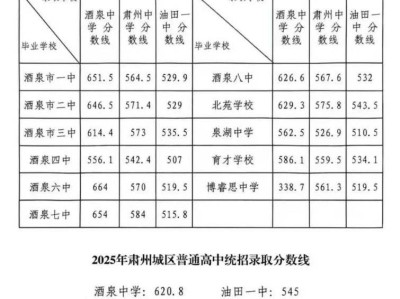 酒泉市区中考录取分数线汇总（历年分数线一览）
