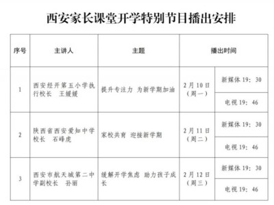 2025西安市教育局《西安家长课堂》开学特别节目播出时间安排