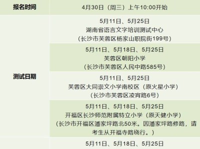2025年5月湖南省语言文字培训测试中心普通话水平测试开放时间安排