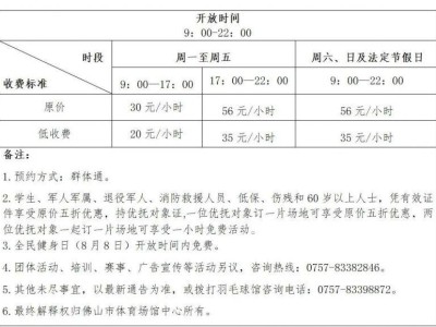 2025佛山市体育馆羽毛球馆最新收费标准（附时间价格表）