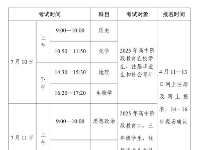 2025年第二次广东学考考试时间表