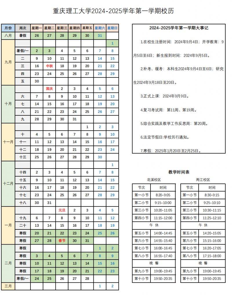 2025重庆各大学寒假及开学时间