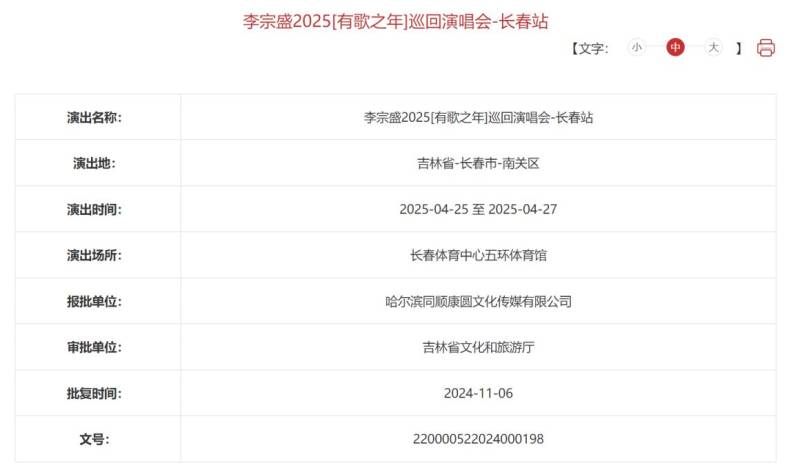 2025年李宗盛长春演唱会最新消息（持续更新）