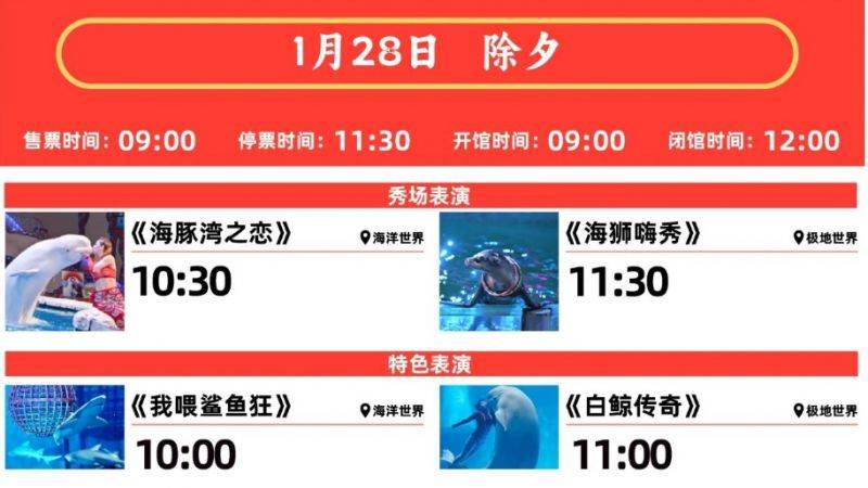 2025大连圣亚海洋世界春节表演时间表