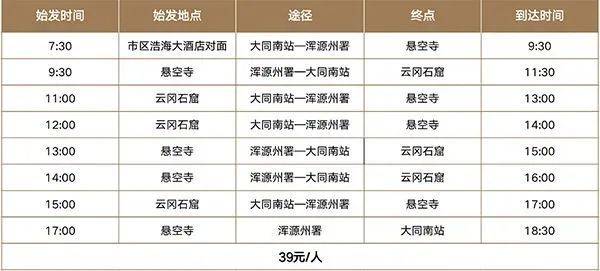 云冈石窟至悬空寺直通车